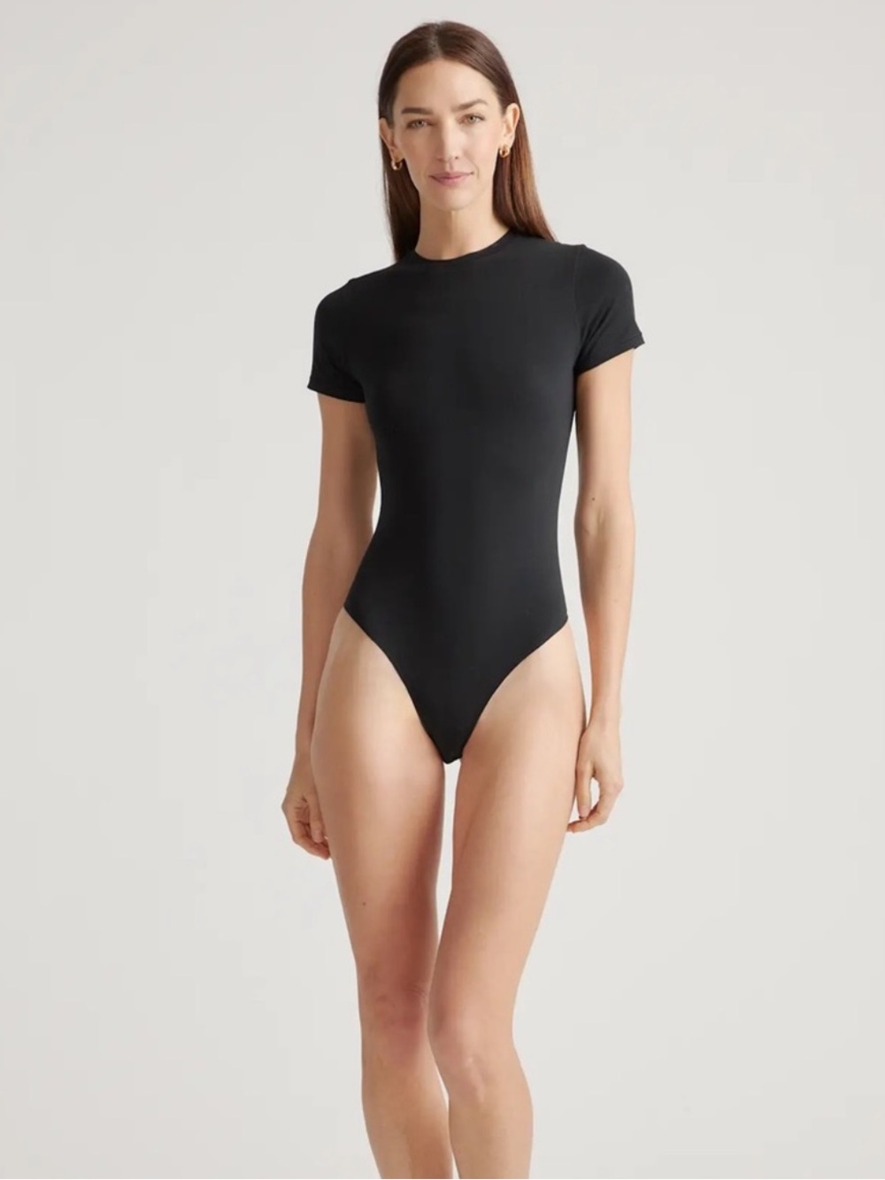NWT QUINCE Stretch Cotton Jersey Short Sleeve Bodysuit Medium Black 0831